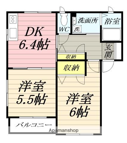 そよ風の物語壱番館(2DK/2階)の間取り写真