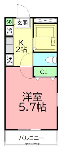 メローフラッツ湘南(1K/1階)の間取り写真