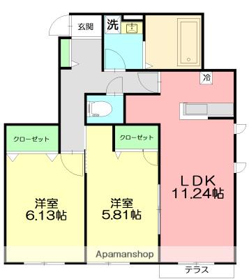 リンコート片瀬(2LDK/1階)の間取り写真