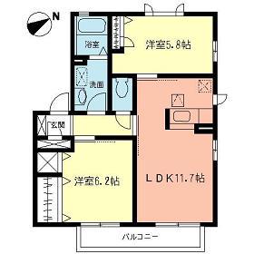 クレシアⅠ(2LDK/2階)の間取り写真