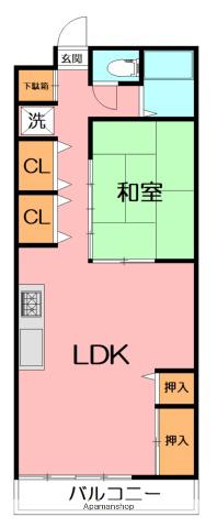 鈴与レジデンス(1LDK/2階)の間取り写真