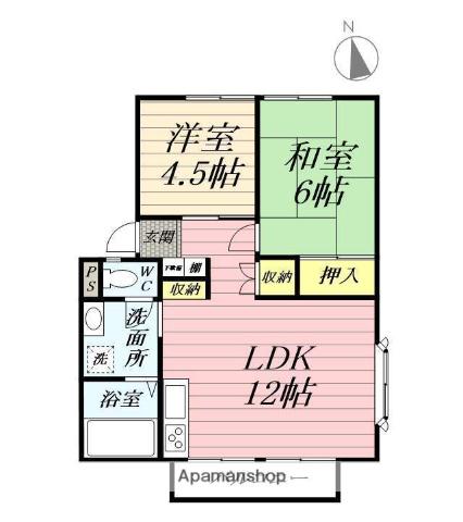 湘南桜コーポD(2LDK/2階)の間取り写真