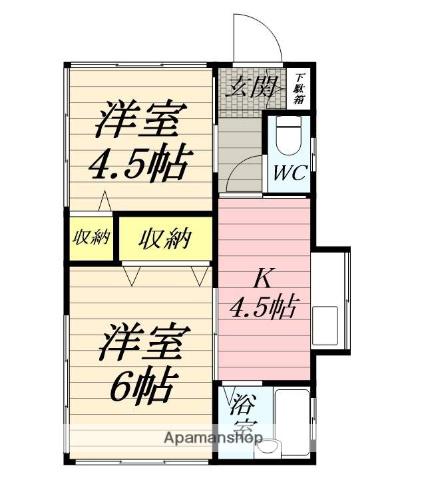 東海道本線 平塚駅 バス乗車時間：18分 大町バス停で下車 徒歩3分 1階建 築53年(2K)の間取り写真
