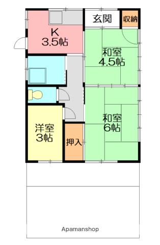 小田急電鉄小田原線 秦野駅 バス乗車時間：8分 保健福祉センター前バス停で下車 徒歩4分 1階建 築53年(3K)の間取り写真