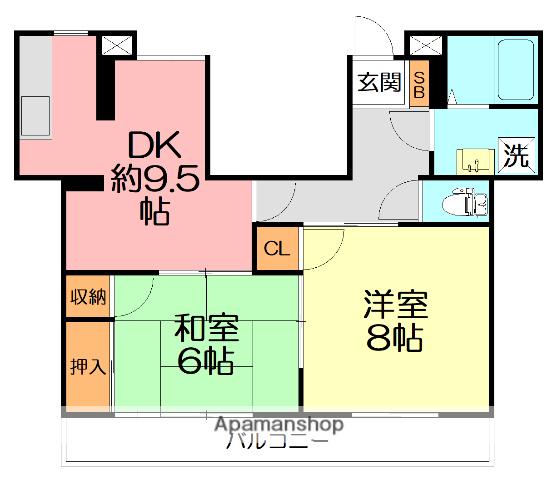 エレガンス西湘(2LDK/3階)の間取り写真