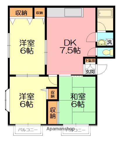 湘南フラワーハイツ1(3DK/2階)の間取り写真