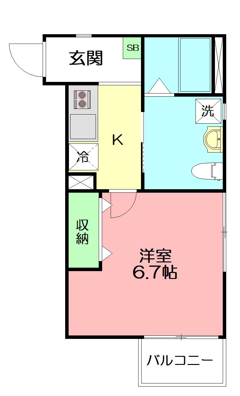 ベイルーム茅ヶ崎(1K/2階)の間取り写真