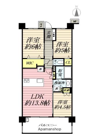 ヴェレーナグラン茅ヶ崎東海岸(3LDK/2階)の間取り写真
