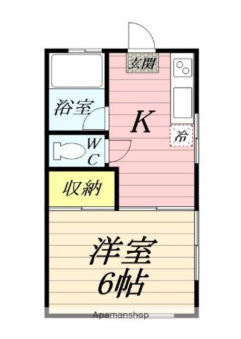 ルミエールB棟(ワンルーム/1階)の間取り写真