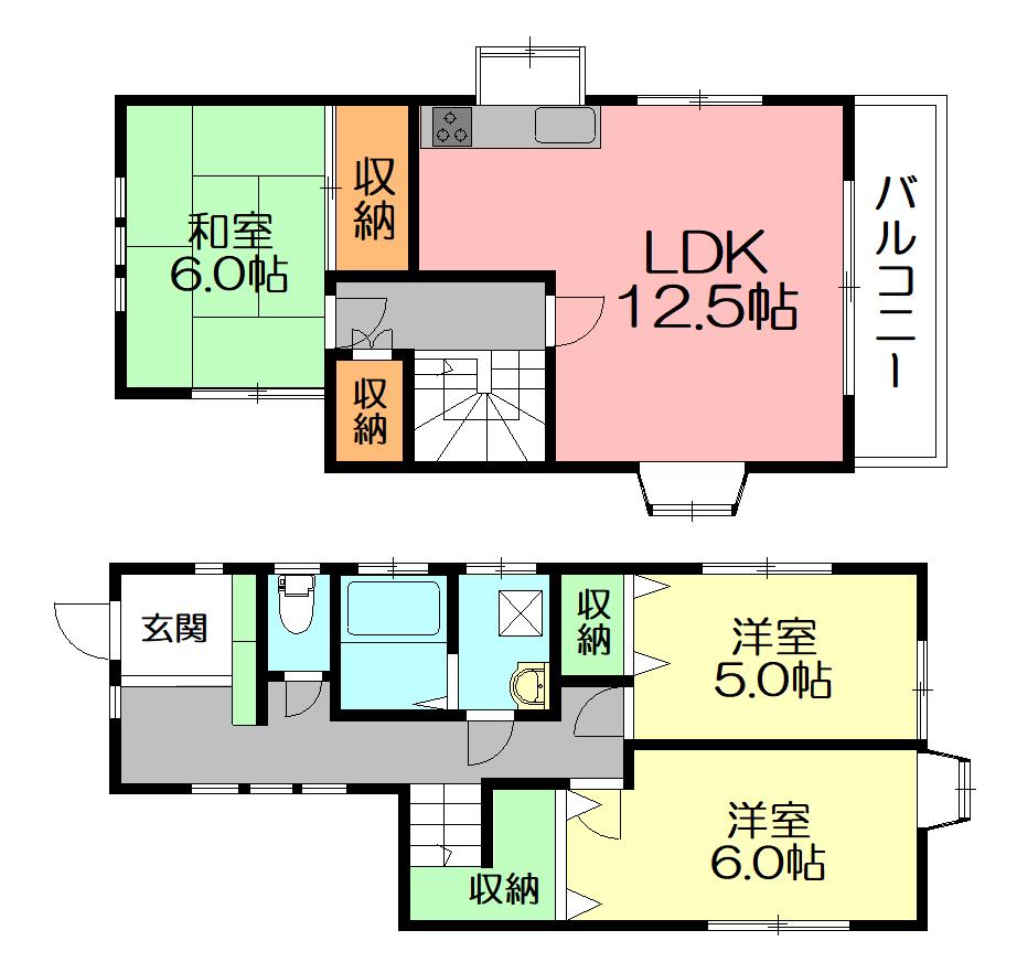 横浜市ブルーライン 湘南台駅 徒歩5分 2階建 築29年(3LDK)の間取り写真