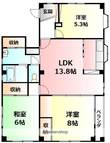 風間ビル(3LDK/3階)の間取り写真
