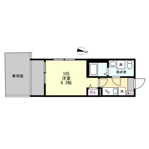 ベイルーム藤沢六会(1K/1階)の間取り写真