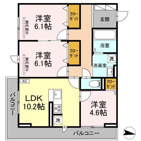 COSMET湘南平塚(3LDK/2階)の間取り写真