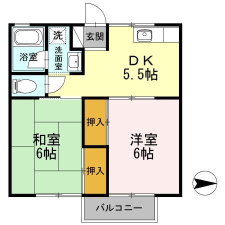 遠藤ハイツ(2DK/2階)の間取り写真