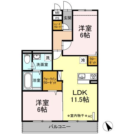 グレイスコート湘南(2LDK/2階)の間取り写真