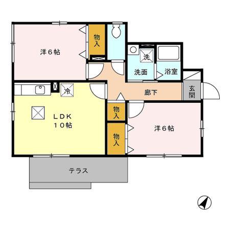 エーデルハイムW(2LDK/1階)の間取り写真