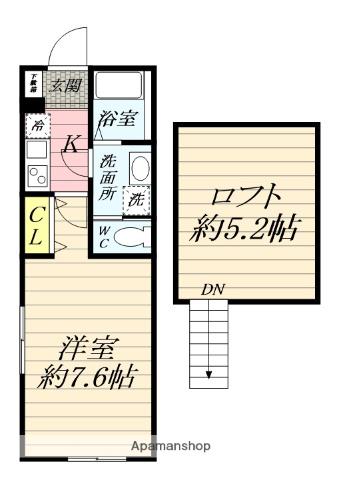 ブランシェつきみ野(1K/2階)の間取り写真