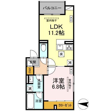 ボアブロンシュ深見(1LDK/1階)の間取り写真