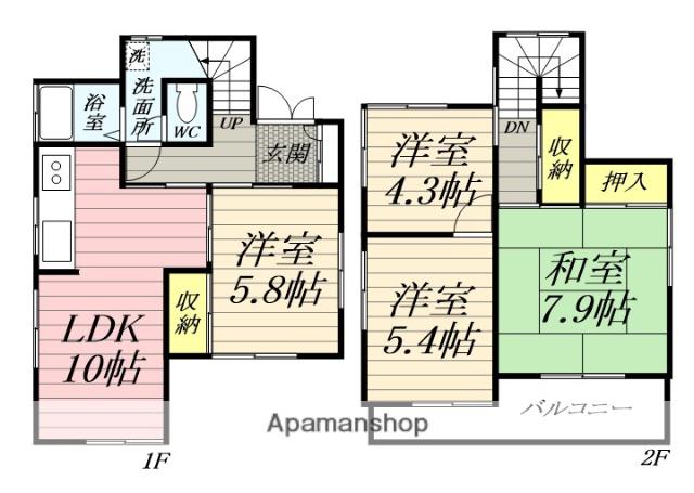 小田急電鉄江ノ島線 大和駅(神奈川) 徒歩8分 2階建 築52年(4LDK)の間取り写真