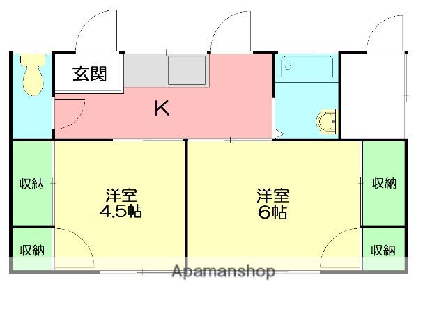 東海道本線 平塚駅 バス乗車時間：16分 纒入口バス停で下車 徒歩4分 1階建 築51年(2K)の間取り写真