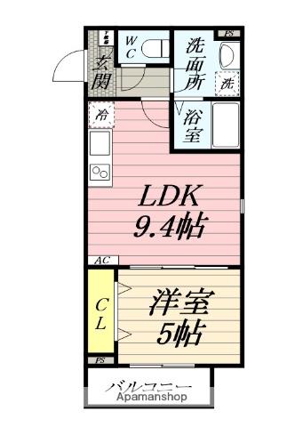 ジーメゾン伊勢原カエルム(1LDK/2階)の間取り写真