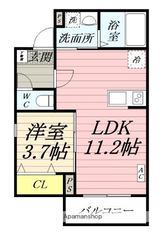 ジーメゾン伊勢原カエルム(1LDK/3階)の間取り写真