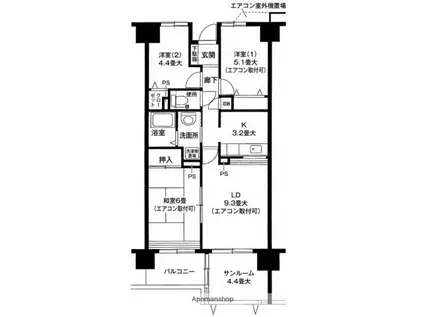 クレール セントラル(3LDK/9階)の間取り写真