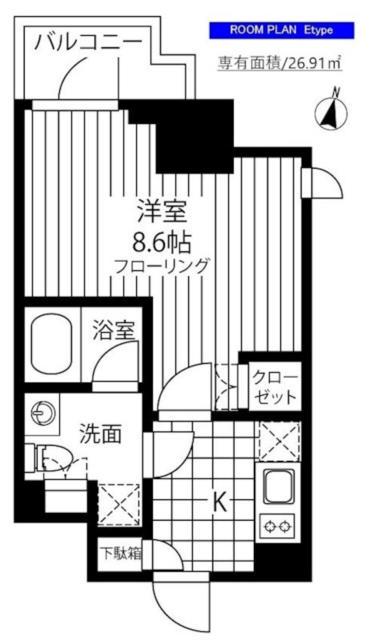 ラクレイス横濱山下町(1K/8階)の間取り写真