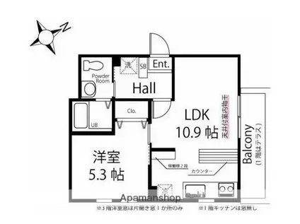 ハーミットクラブハウス トゥギャザー桜木町(1LDK/1階)の間取り写真
