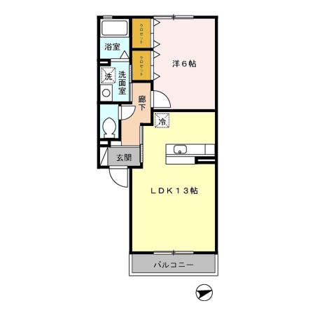 プリーマヴェールB(1LDK/2階)の間取り写真