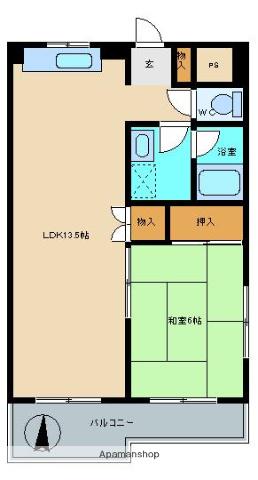クリスタルアライ(1LDK/2階)の間取り写真