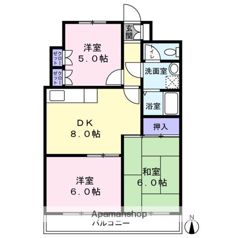 ウエストクレール(3DK/4階)の間取り写真