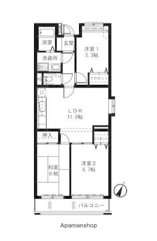 ライネスハイムⅡ(3LDK/3階)の間取り写真