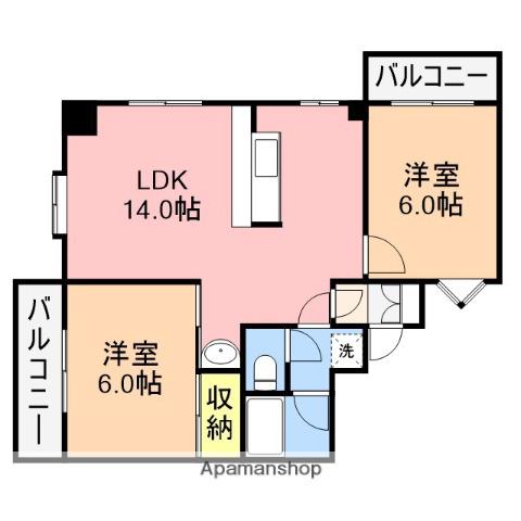 リバティープラザ東大通(2LDK/7階)の間取り写真