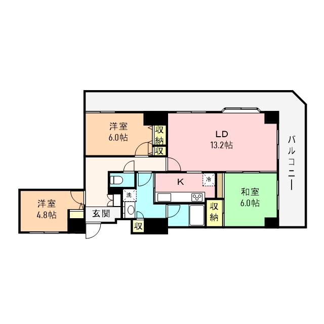 ダイアパレスシアース万代東棟(3LDK/6階)の間取り写真