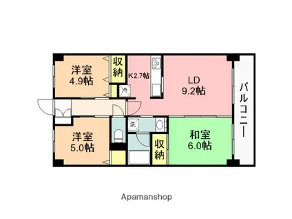 ダイアパレスシアース万代東棟(3LDK/14階)の間取り写真