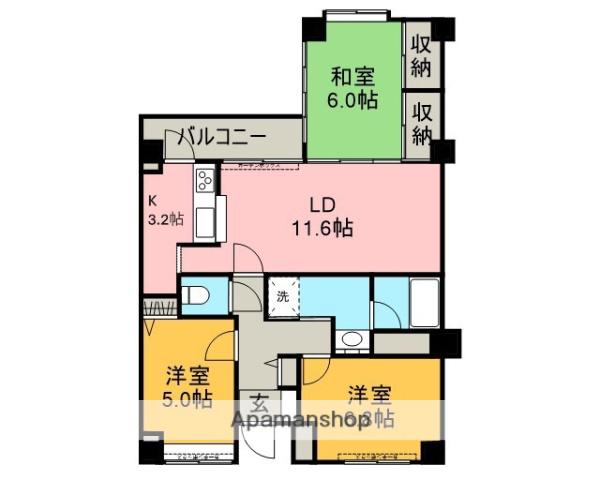 ダイアパレス上山(3LDK/3階)の間取り写真