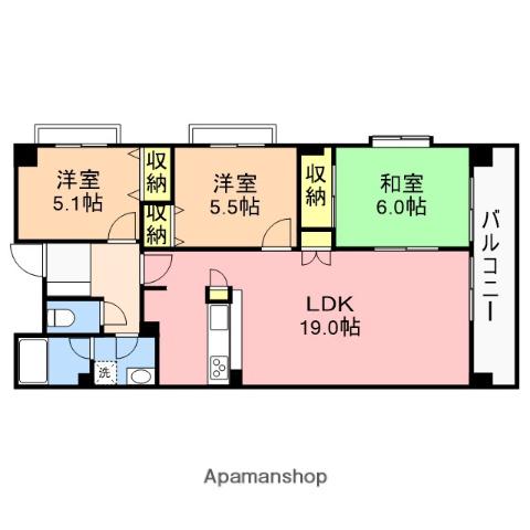 ボナール月見(3LDK/3階)の間取り写真