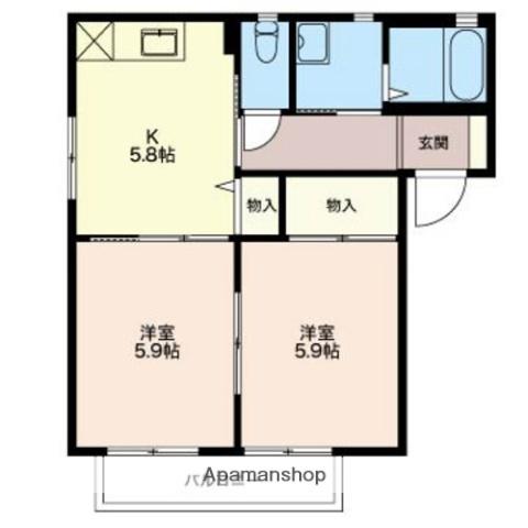 コートアルカディア(2K/1階)の間取り写真