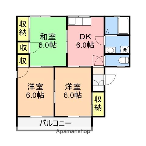 サンカルム米山B棟(3DK/2階)の間取り写真