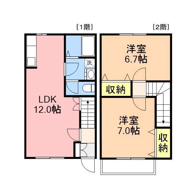 グランディールⅡ(2LDK/1階)の間取り写真