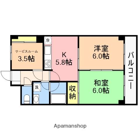 ダイアパレス沼垂四ツ角(2K/4階)の間取り写真