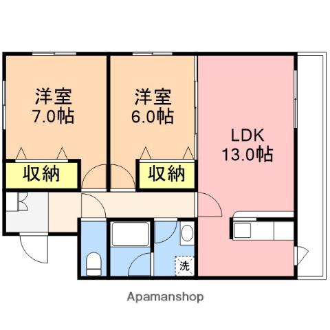 プラシードKIZAKI(2LDK/2階)の間取り写真