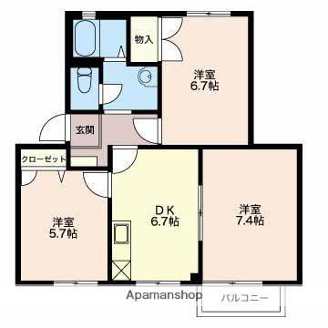 ガーデンタウン城所C(3DK/1階)の間取り写真