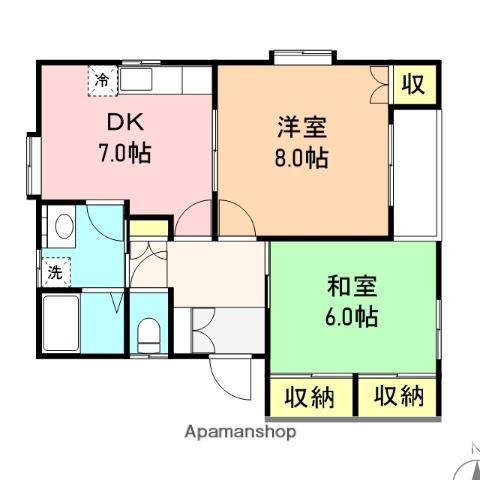カーサマルワB棟(2DK/1階)の間取り写真