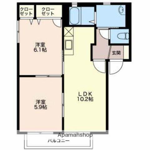 フローラルパークコートB棟(2LDK/2階)の間取り写真