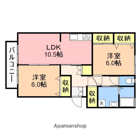 ルヴェール新石山(2LDK/1階)の間取り写真