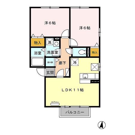 グランメールあおば通(2LDK/1階)の間取り写真