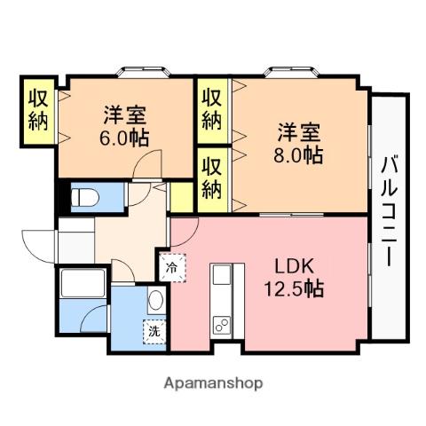 ルシィル茜ヶ丘(2LDK/2階)の間取り写真