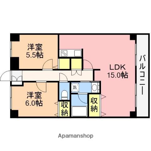フローラルとやのⅢ(2LDK/3階)の間取り写真